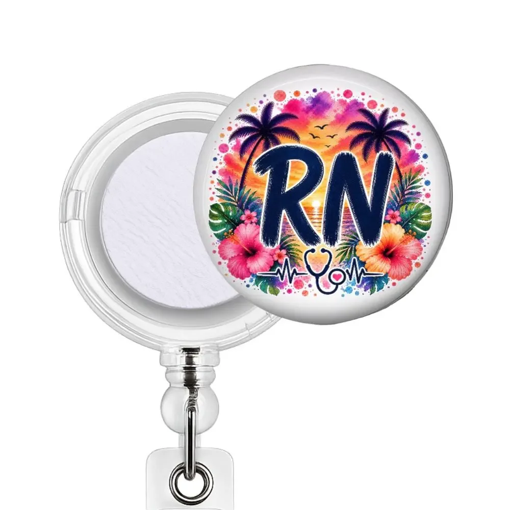 Summer RN Badge Reel & Topper Tropical Nurse Hibiscus Beach Nurse Gift
